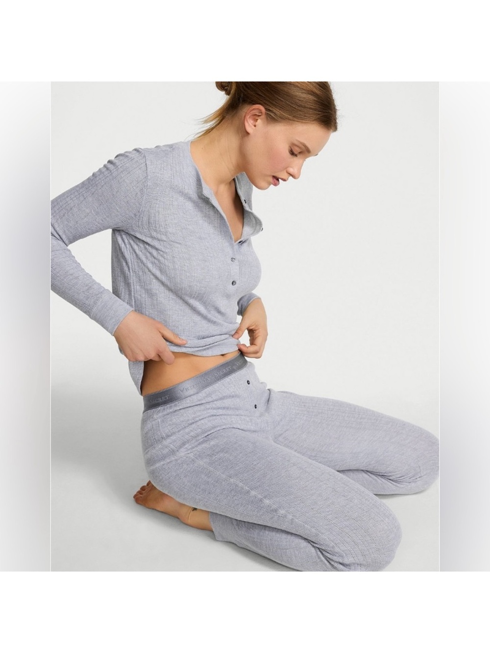 Victoria’s Secret Cozy Pointelle Henley Long Pajama Set